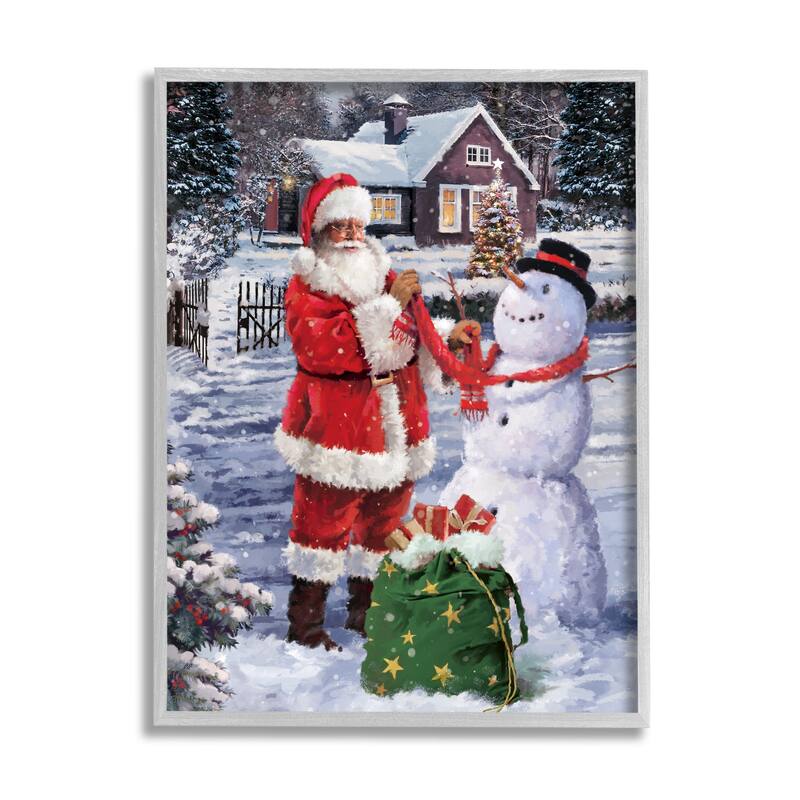 Stupell Santa Claus Building Snowman Holiday Winter Scenery Framed Wall Art - Multi-Color