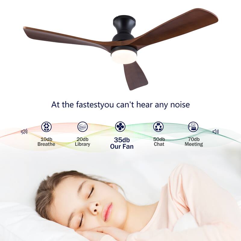 52 Inch Ceiling Fans With Lights,3 Color Dimmable LED,3 Solide Wood Blades Ceiling Fan with Remote Control Reversible DC Motor