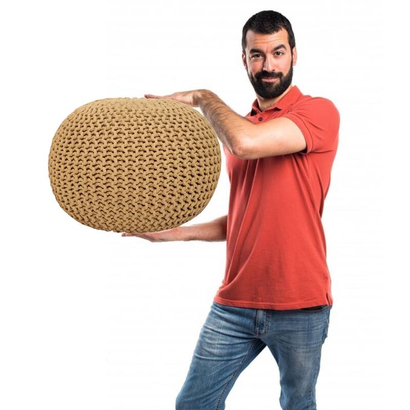 AANNY Designs Lychee Knitted Cotton Round Pouf Ottoman