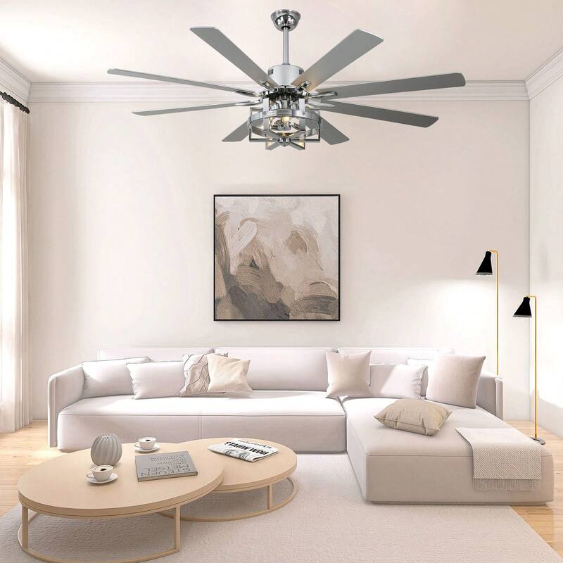 Cusp Barn 65in. Industrial Large Caged Ceiling Fan with Light, Quiet DC Motor 6-speed Reversible 8-Blade Ceiling Fan for Bedroom