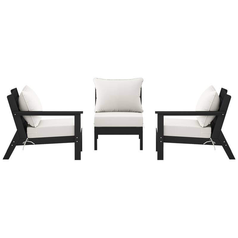Birchwood All Weather HDPE Outdoor Patio Deep Seating Black Sofa With Cushions (3-Piece)