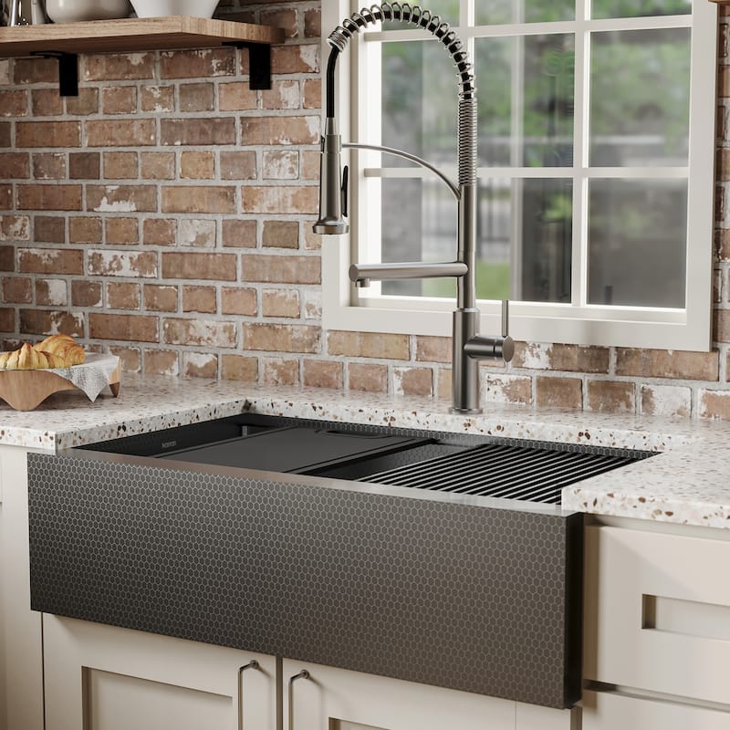 Karran Matrix 33" Apron Front Workstation 16 Gauge Single Bowl Stainless Steel Kitchen Sink with Accessories