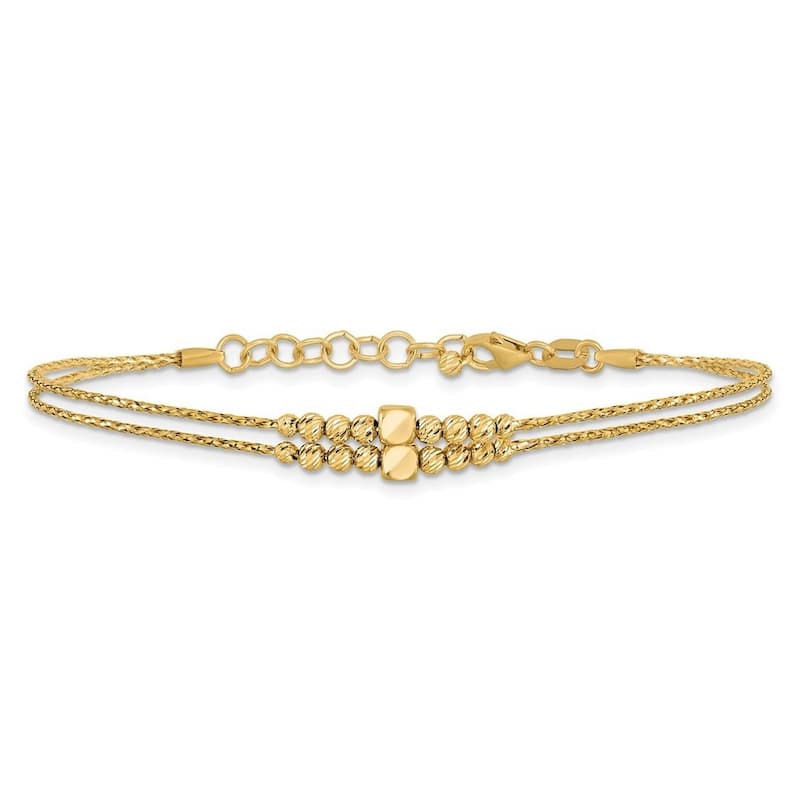 Curata 14k Gold Polished Sparkle Cut Beaded 2 strand With 1inch Ext Bracelet 7 Inch
