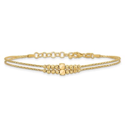 Curata 14k Gold Polished Sparkle Cut Beaded 2 strand With 1inch Ext Bracelet 7 Inch