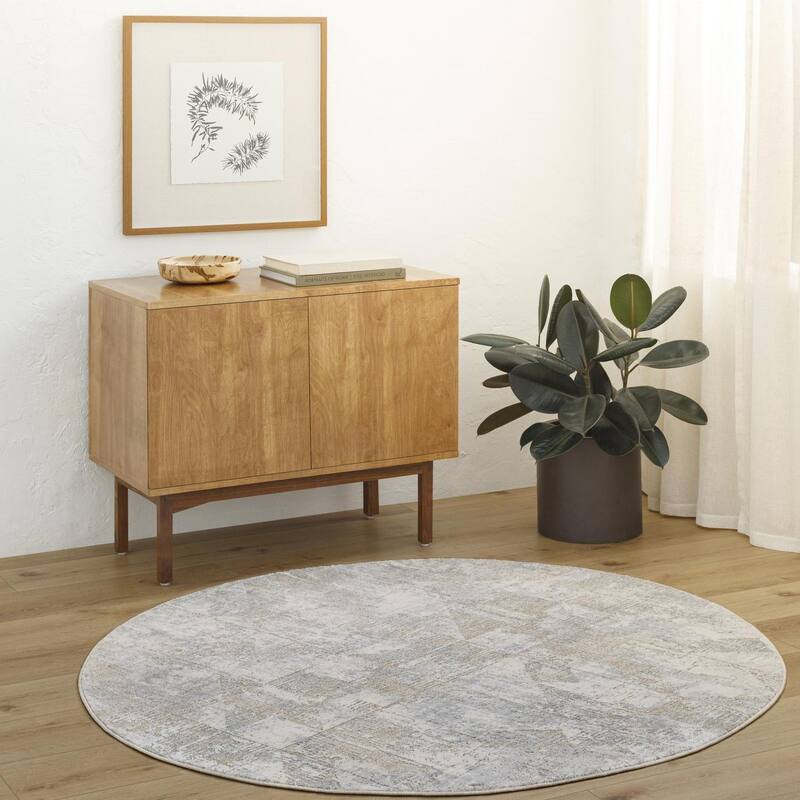 Livabliss Transitional Brunswick Abstract Area Rug - 6'7" x 6'7" Round - Grey/Beige