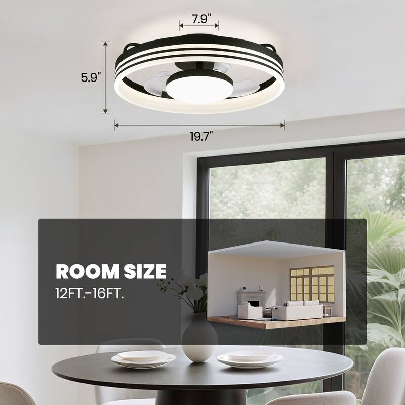 20 in Smart Bladeless Dimmable Flush Mount Ceiling Fans with Remote and Lights - 19.7''-2 Lights
