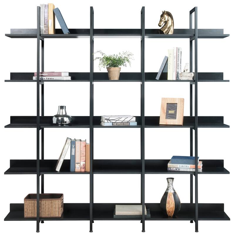 5 Tier Bookcase Home Office Open Bookshelf, Vintage Industrial Style Shelf, MDF Board, White Metal Frame