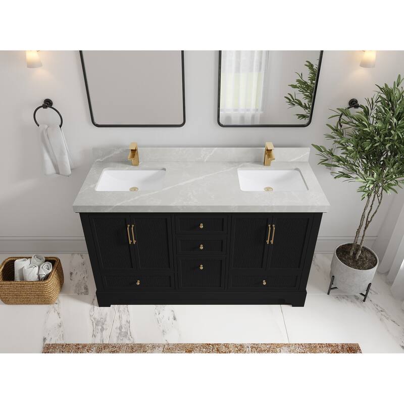 Willow Collections 60 in. W x 22 in. D Alys Double Sink Bathroom Vanity with Countertop - 2"Pearl Gray - Black
