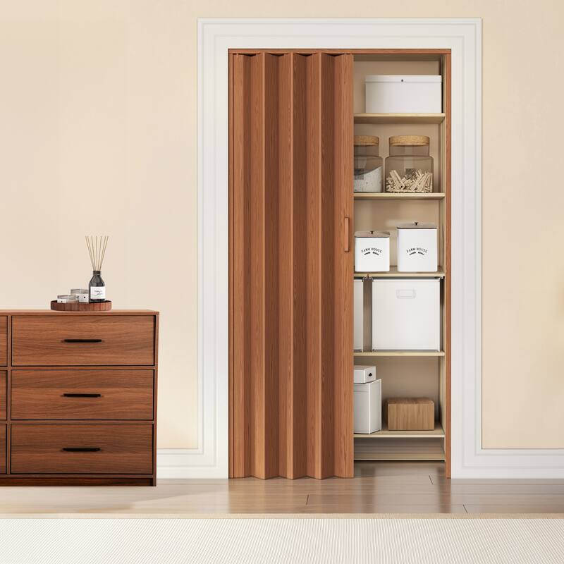 Home Studio PVC Foldable Accordion Door, Space-Saving, Room Divider Door - 48-Walnut