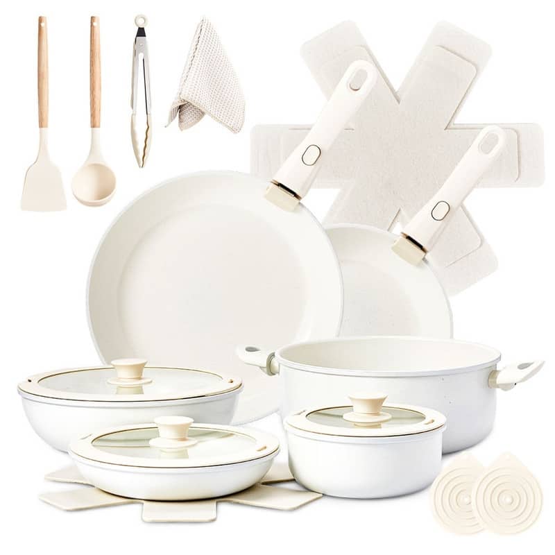 22 Pcs Nonstick Pots And Pans Set Cast Aluminum Cookware Set With Detachable Handles