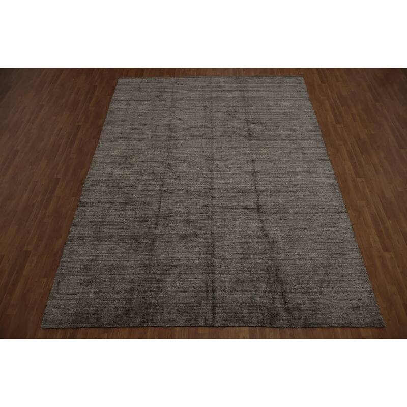 Hand Knotted Oriental Silk Carpet Tribal Contemporary Greys & Charcoal Gabbeh Area Rug - 12' 11'' X 9' 6''
