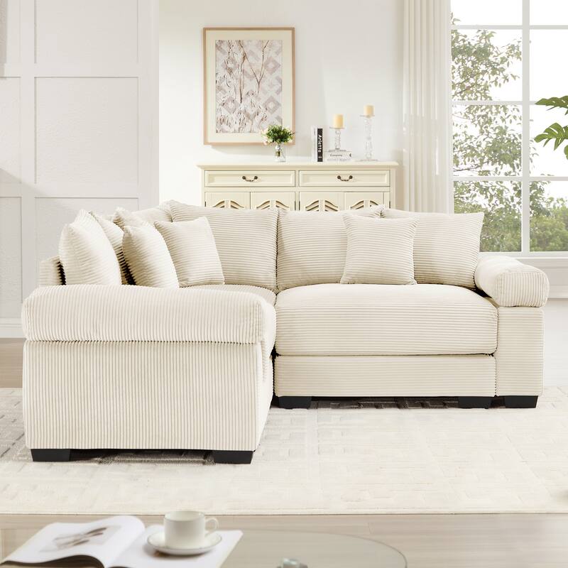 3-Seat Convertible Cloud Corduroy Modular Sofa with 10 Throw Pillows