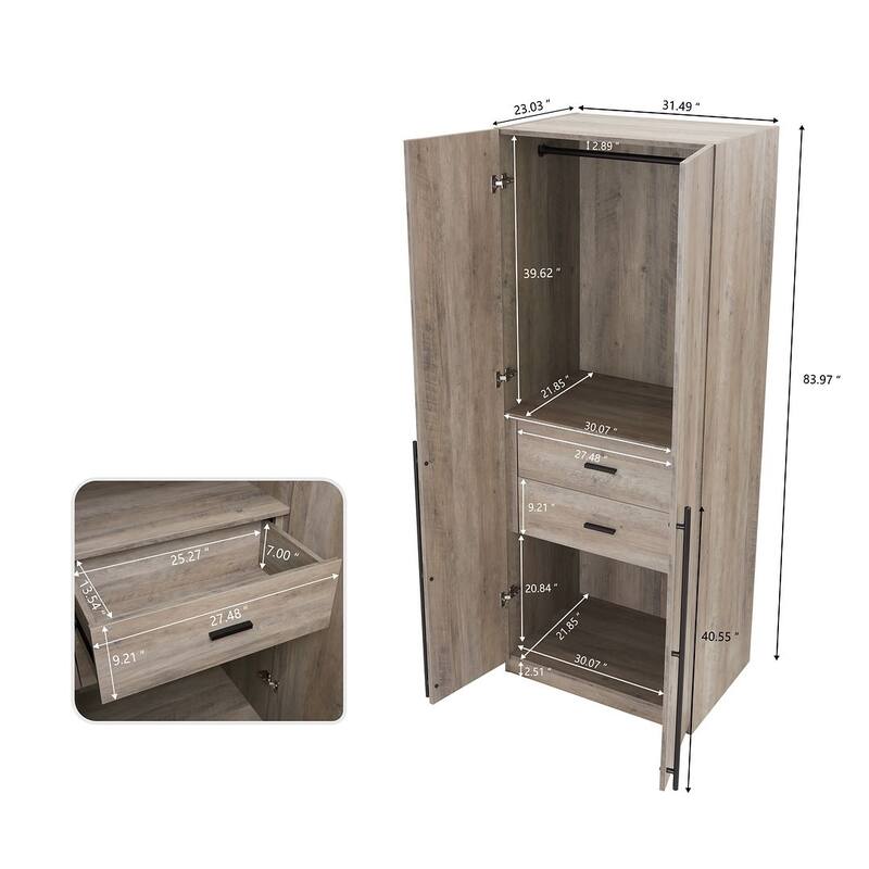 Manhattan Comfort Lee Modern Freestanding 2-Piece Module Wardrobe Closet Armoire