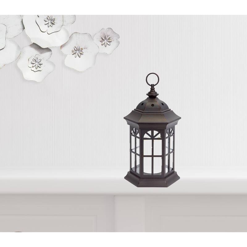 HomeRoots Set Of Three Brown LED Floor Lantern Candle Holder - 17