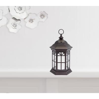 HomeRoots Set Of Three Brown LED Floor Lantern Candle Holder - 17