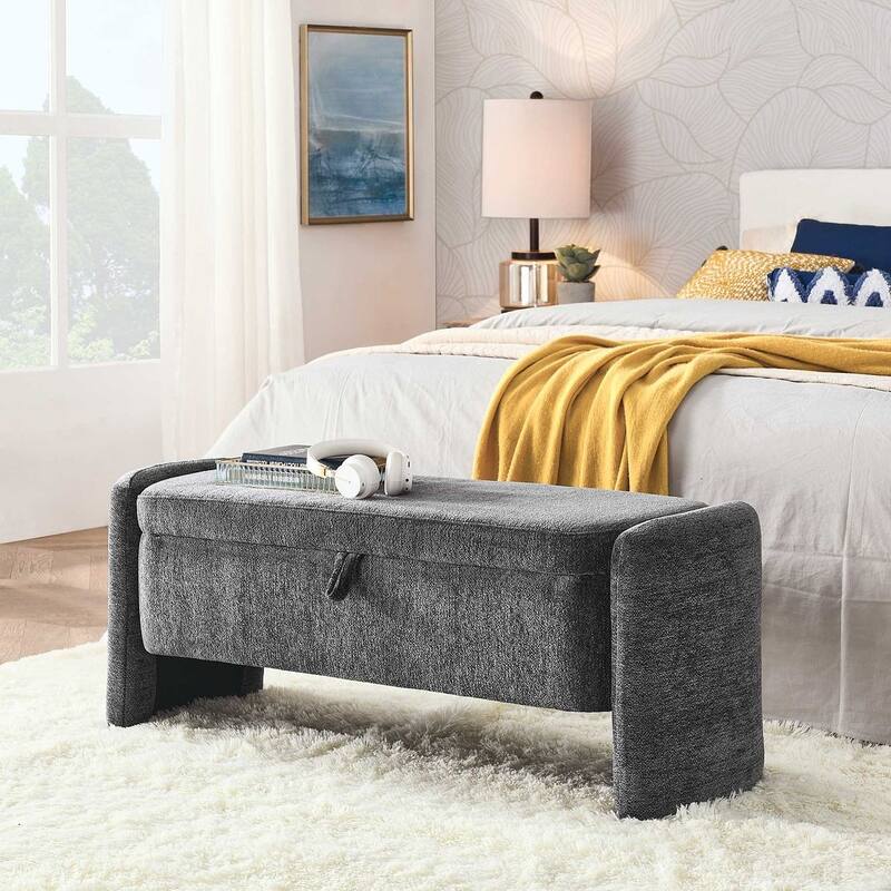 47.24" Chenille Fabric Oval Ottoman Storage Bench