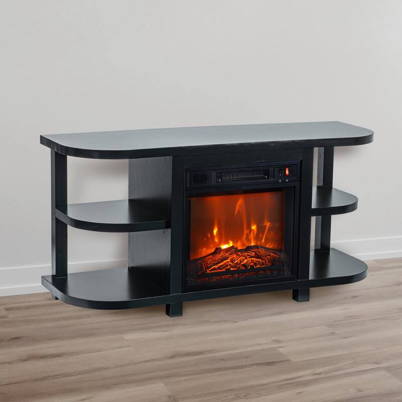 48" Modern Black Electric Fireplace TV Stands Media Console for TVs up to 55"