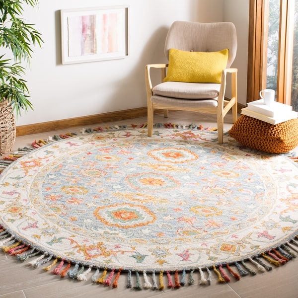 slide 2 of 11, SAFAVIEH Handmade Aspen Meda Boho Tribal Wool Rug 7' Round - Blue/Ivory - Round