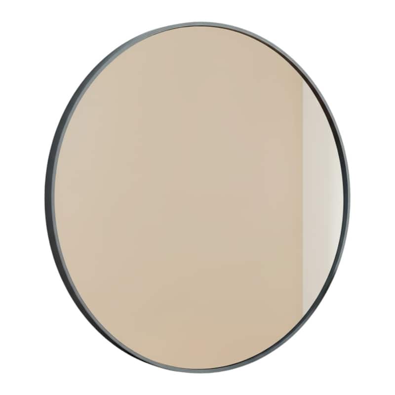 HomeRoots 30" Black Metal Round Framed Bathroom Vanity Mirror - 30.00 in. x 30.00 in. x 1.30 in.