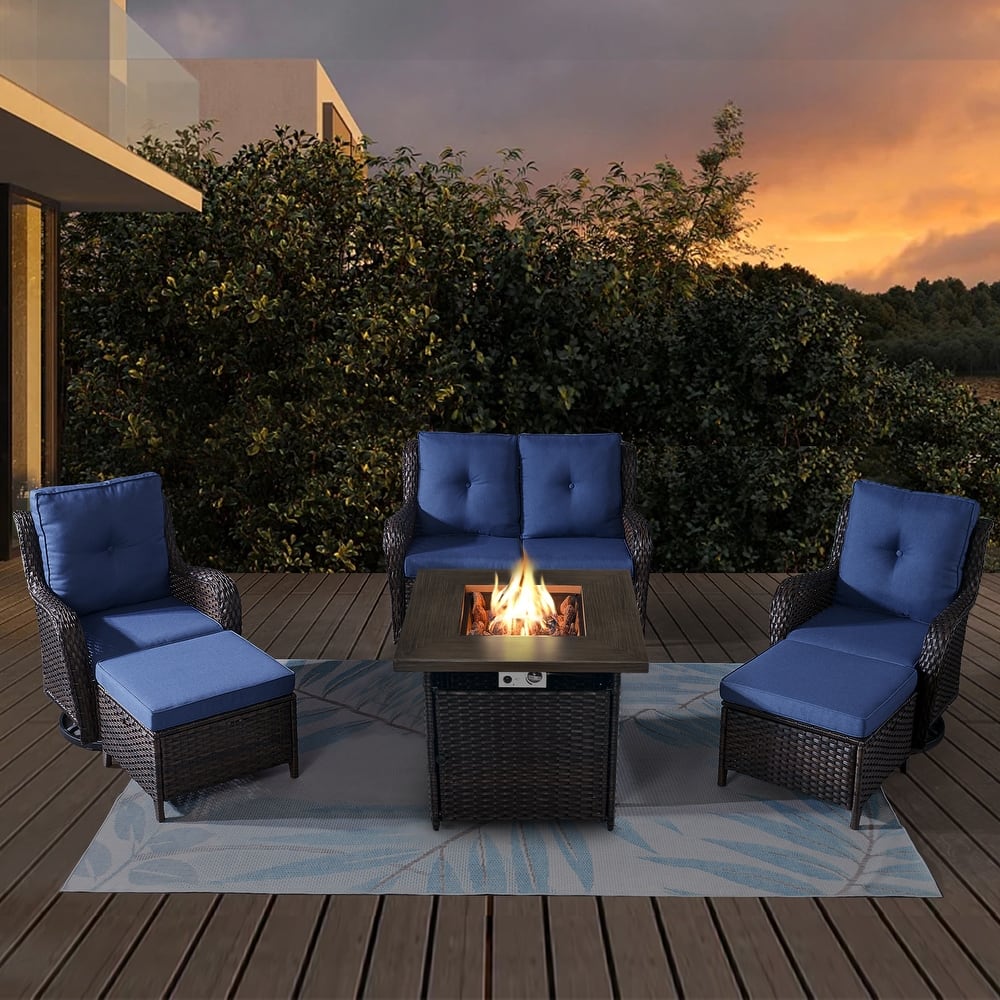 Patio Loveseat Sofa with Swivel Chair Ottoman Table