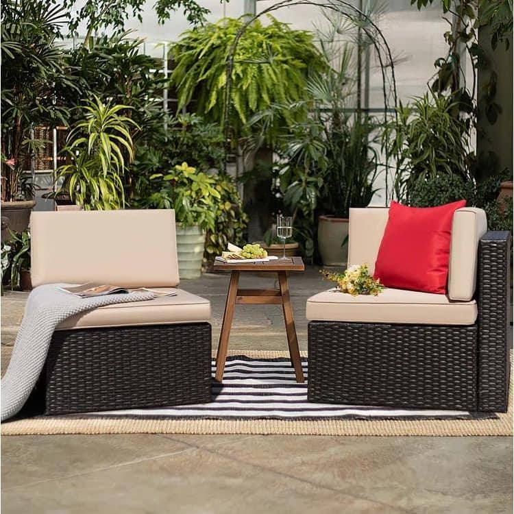 Furniwell 2-piece Outdoor Sectional Sofa Patio Conversation Set for Small Area