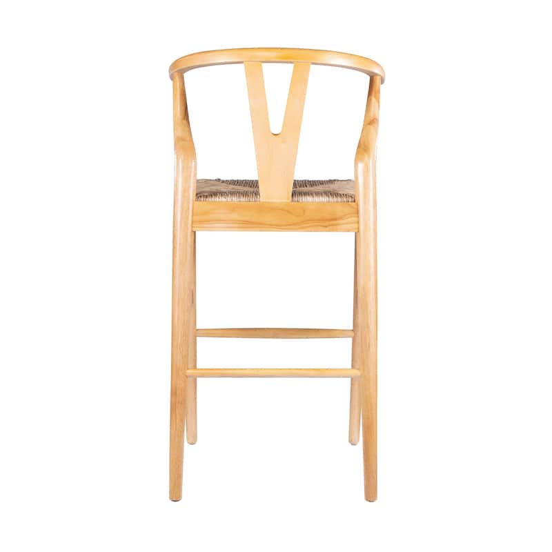Cera Barstool Chair Set of 2, Handwoven Rope Seat, Natural Brown Wood
