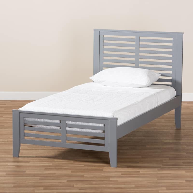 Twin Platform Bed - Modern Wood Bed Frame, Grey Finish, Classic Style, Low Profile Design