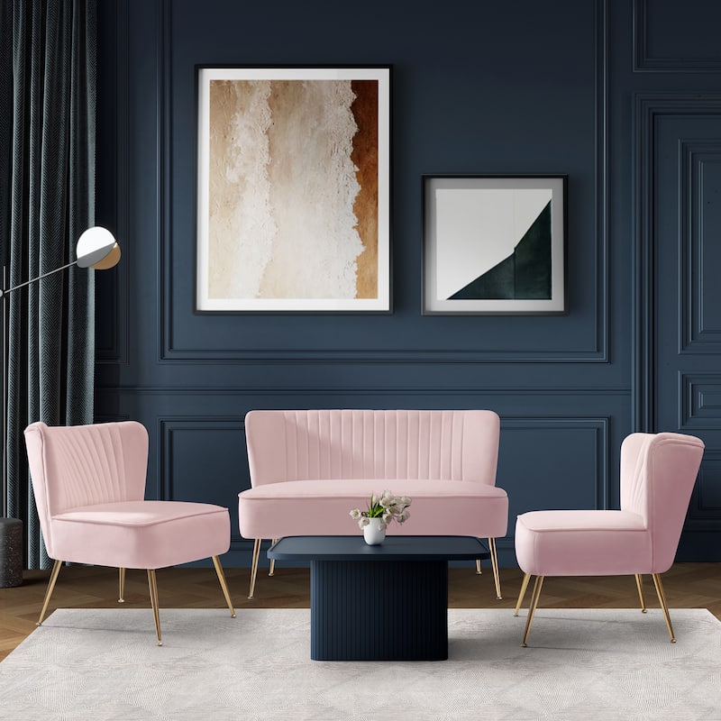 Farrah Upholstered Velvet Polyester Living Room Set With 25 inch Accent Chairs (3-Piece) - Pink - 3 Piece