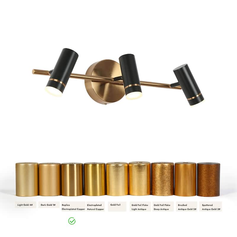 Modern Black Gold 3-Light LED Bathroom Vanity Light Industrial Wall Sconces - 24 "