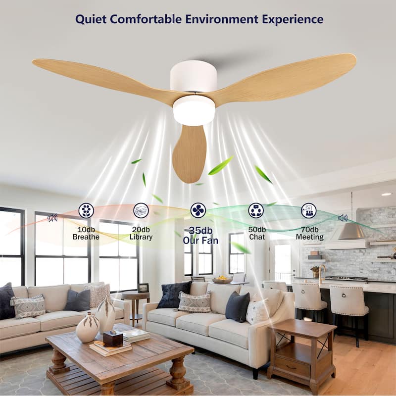52-inch Ceiling Fan with Light, Ultra-Slim Flush-Mount Design, 3 ABS Plastic Blades, Remote Control Included
