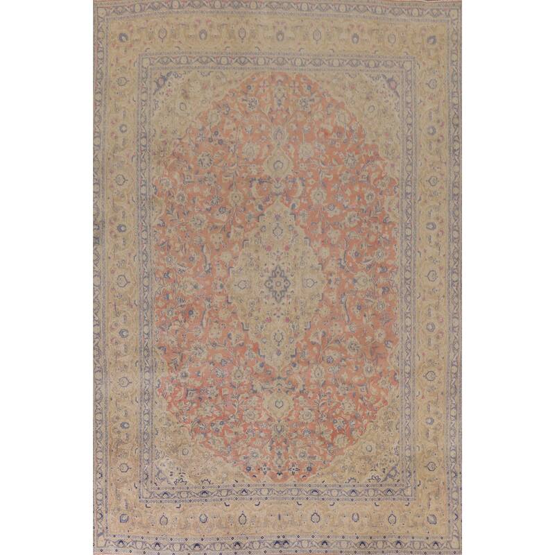 Hand Knotted Oriental 100% Wool Carpet Traditional Floral Coral Mashad Area Rug - 12' 7'' X 9' 3''