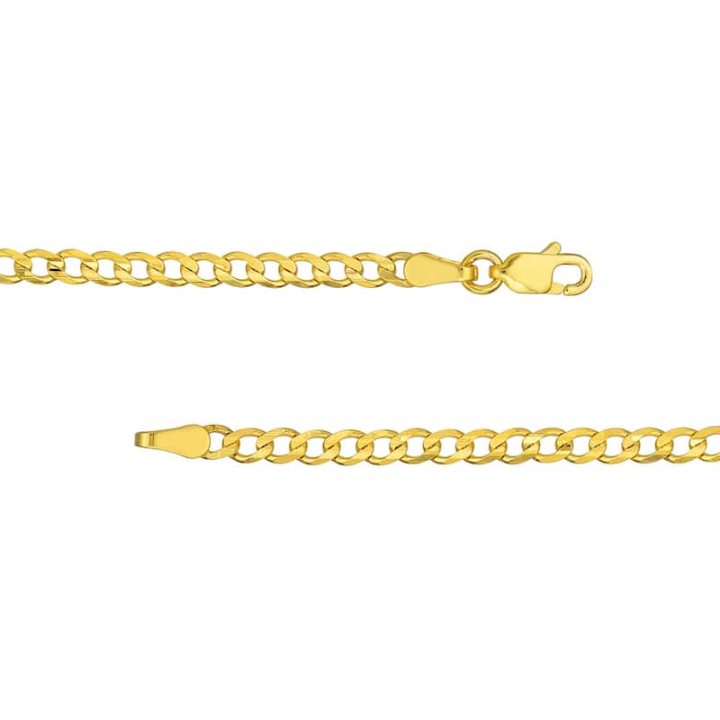Curata 10k Yellow Gold 2.7mm Light Concave Curb Chain Necklace (Lobster)