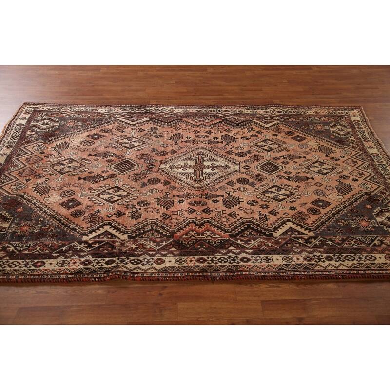 Tribal Shiraz Persian Vintage Area Rug Hand-Knotted Wool Carpet - 5'4"x 8'4"