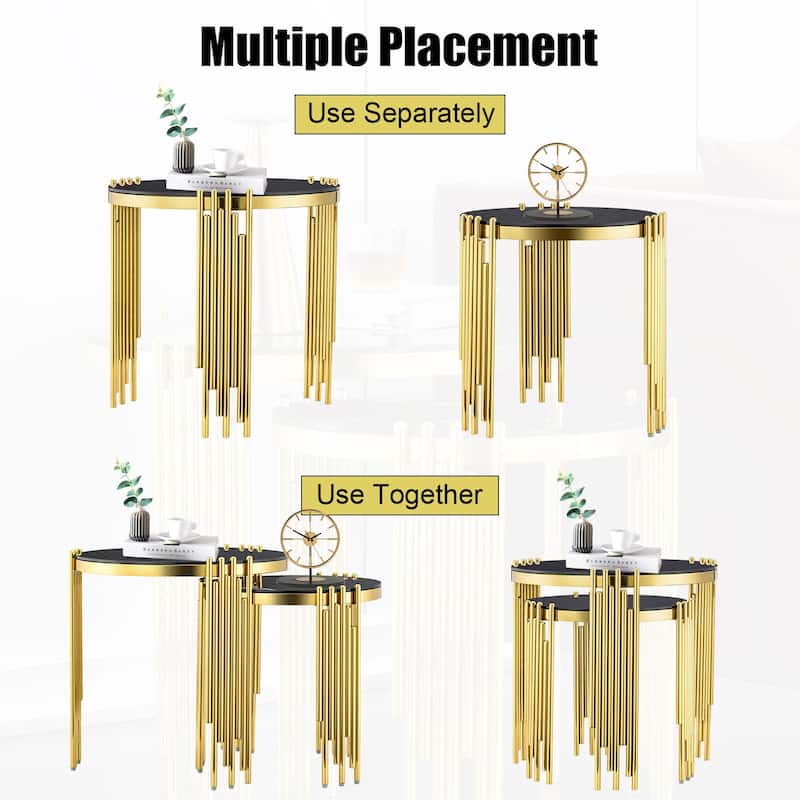 2 in 1 Nesting Round End Table in Black Gold