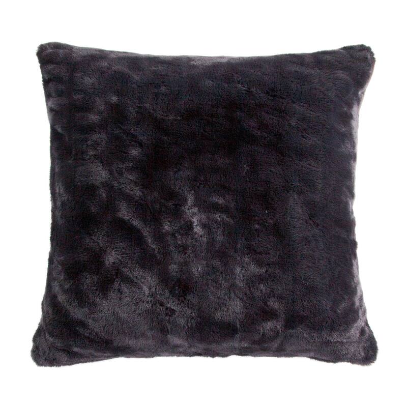 HiEnd Accents Ruched Rabbit Double-Sided Soft Cozy Plush 27x27 inch Euro Throw Pillow with Down Insert - Black