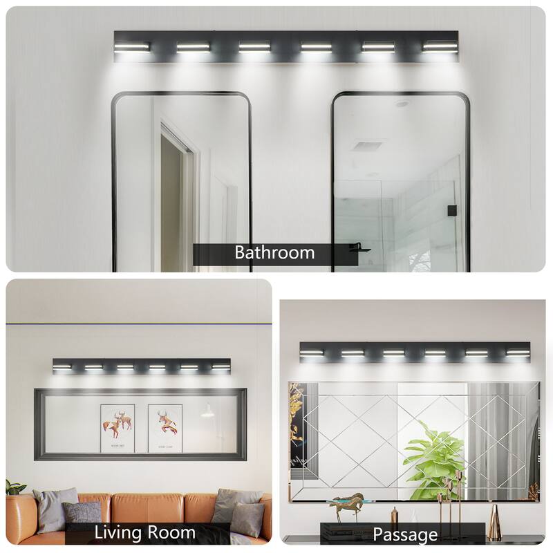 Modern Black LED Vanity Light, 6-Lights Wall Sconce for Bathroom and Mirror, Sleek Minimalist Design, Energy-Efficient