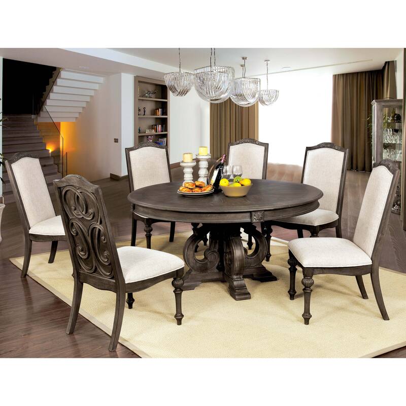 Cornerways Traditional Brown Solid Wood Pedestal Base Round Dining Set by The Gray Barn - 7-piece set
