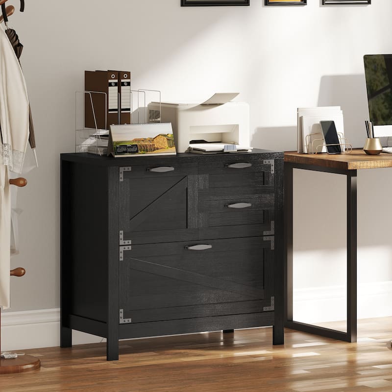 HOMCOM 4 Drawer File Cabinet, Farmhouse Lateral Filing Cabinet with Adjustable Hanging Rails for Letter/A4/Legal Size Files