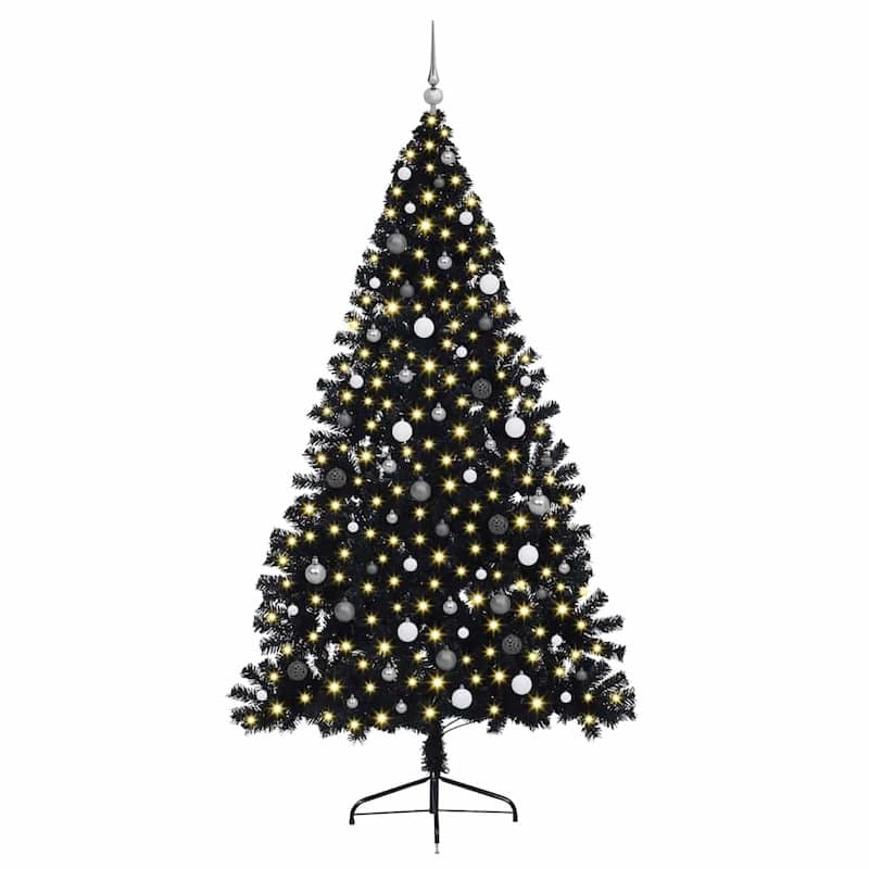 vidaXL Artificial Pre-lit Christmas Tree with 300 LEDs Black 94.5" PVC - 94.5