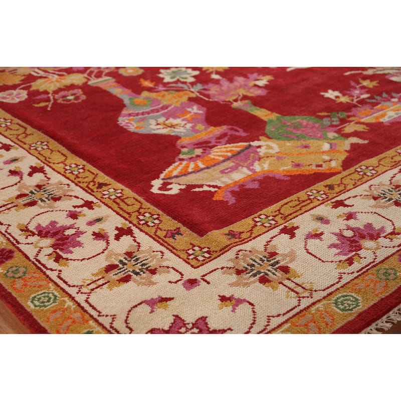Red Floral Heriz Serapi Indian Area Rug Handmade Wool Carpet - 7'10" x 9'9" - 7'10" x 9'9" - Red