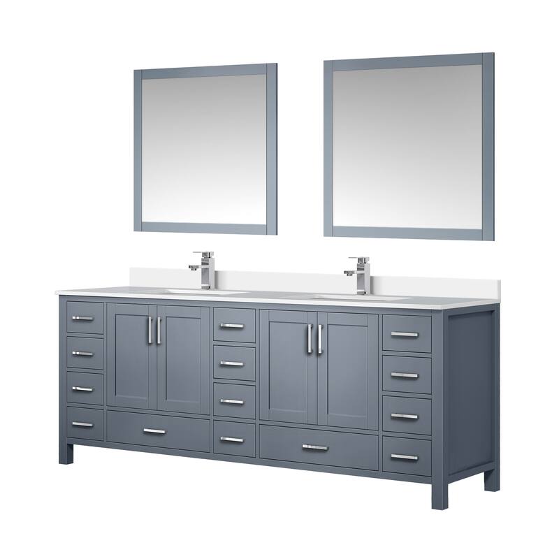 Jacques 84 in. W x 22 in. D White Bath Vanity, Cultured Marble Top, Faucet Set, and 34 in. Mirror