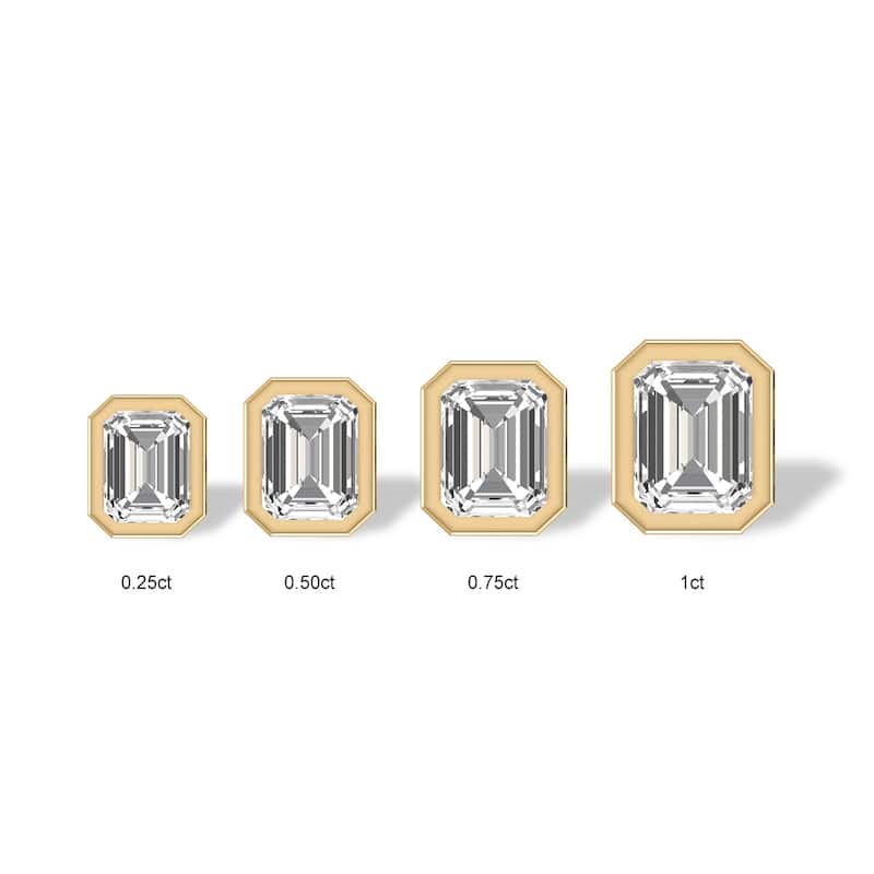 Marquee Lab Grown 1 Carat Emerald Bezel Set Diamond Solitaire Earrings in 14K Yellow Gold