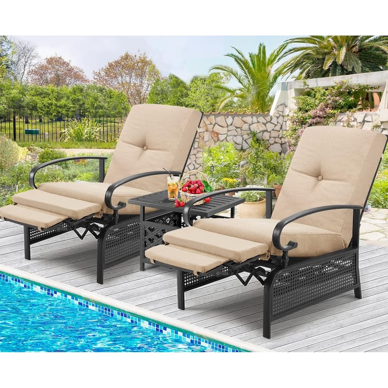 AECOJOY Outdoor Adjustable Cushioned Metal Patio Recliner Lounge Chair (Set of 2)