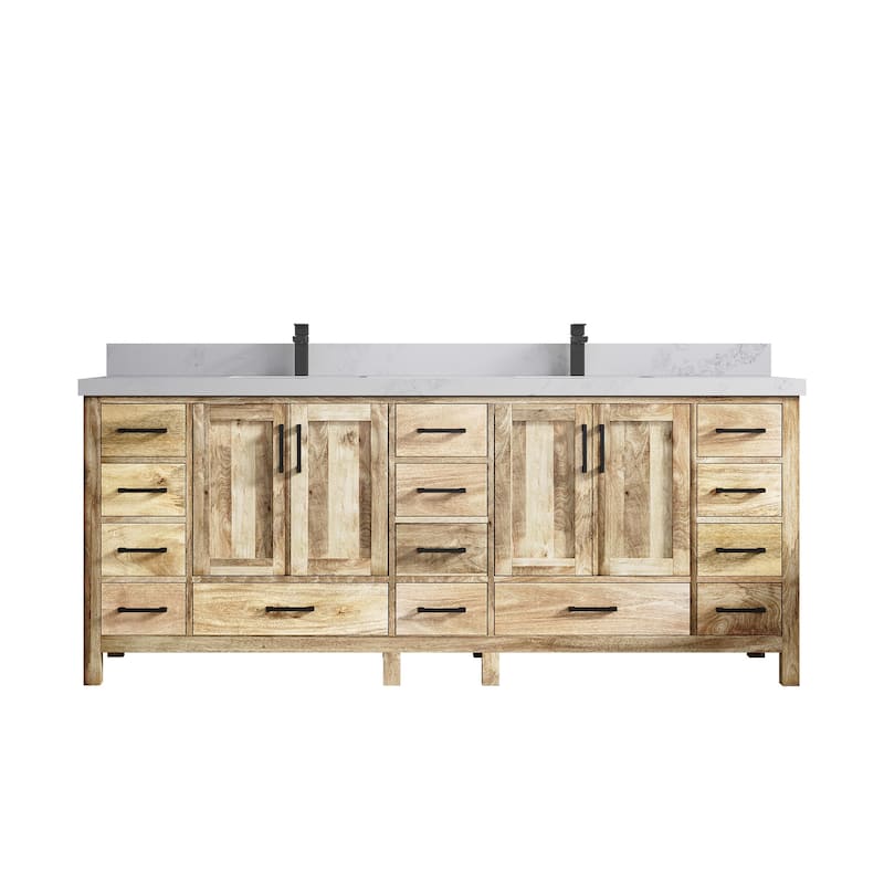 Willow Collections 84 in. W x 22 in. D Malibu Mango Double Sink Bathroom Vanity with Countertop - 2" Calacatta Nuvo - White Washed 