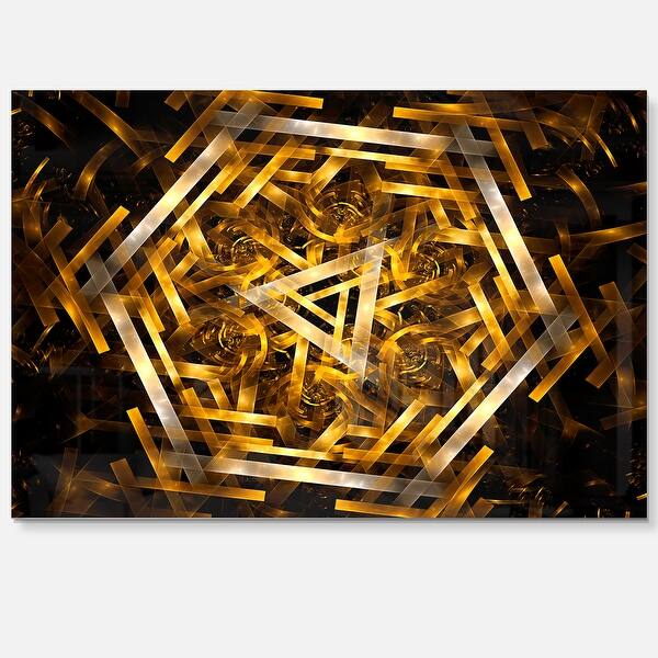 Fractal 3D Yellowish Hexagon Abstract Art Glossy Metal Wall Art Bed