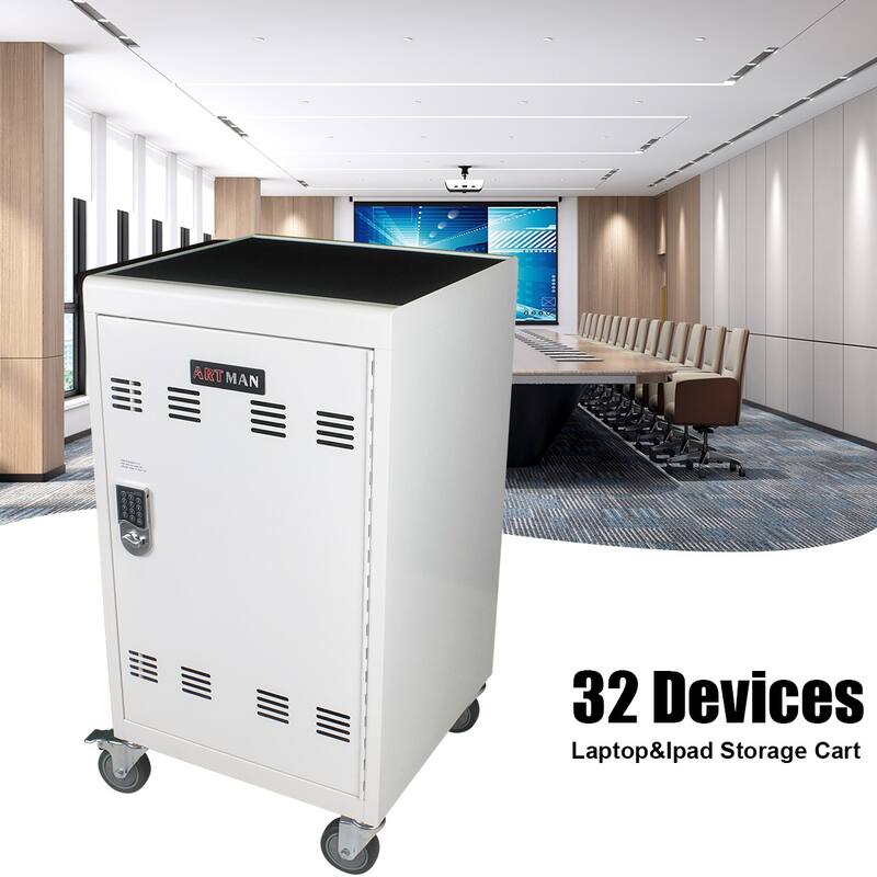 Mobile Charging Cart and Cabinet for Tablets Laptops 30-Device With Combination Lock