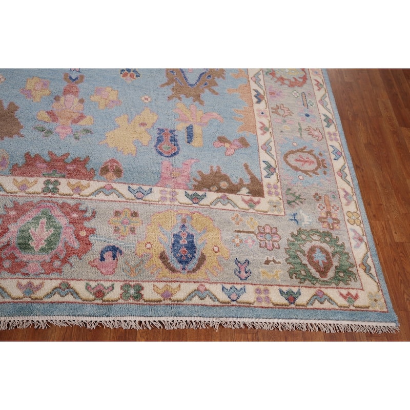 Light Blue Oushak Oriental Area Rug Handmade Wool Carpet - 8'10" x 11'8"
