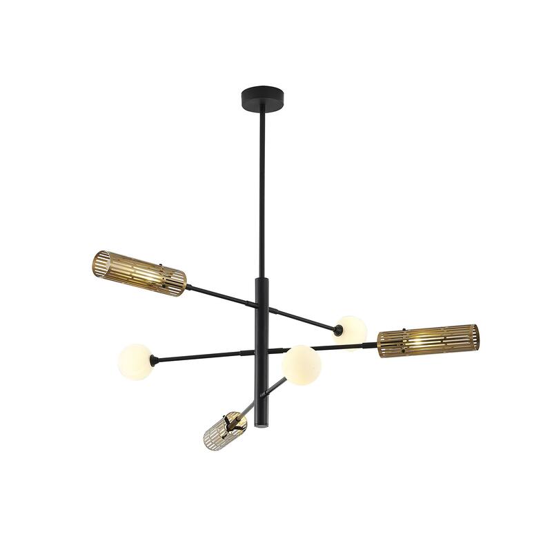 6-Light Black And Gold Chandelier With White Glass Shades