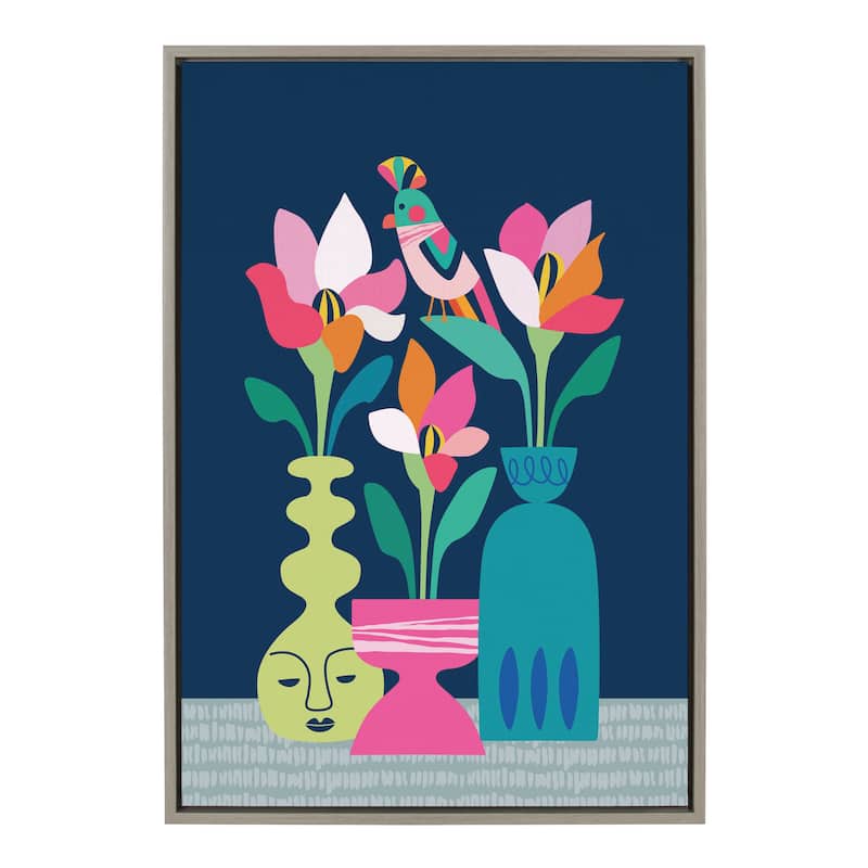 Kate and Laurel Sylvie Magnolias Canvas by Rachel Lee of My Dream Wall - 23x33 - Plastic - Grey