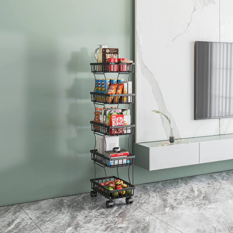 5 Tier Fruit Vegetable Basket for Kitchen, Fruit Vegetable Storage Cart, Vegetable Basket Bins, Wire Storage Basket